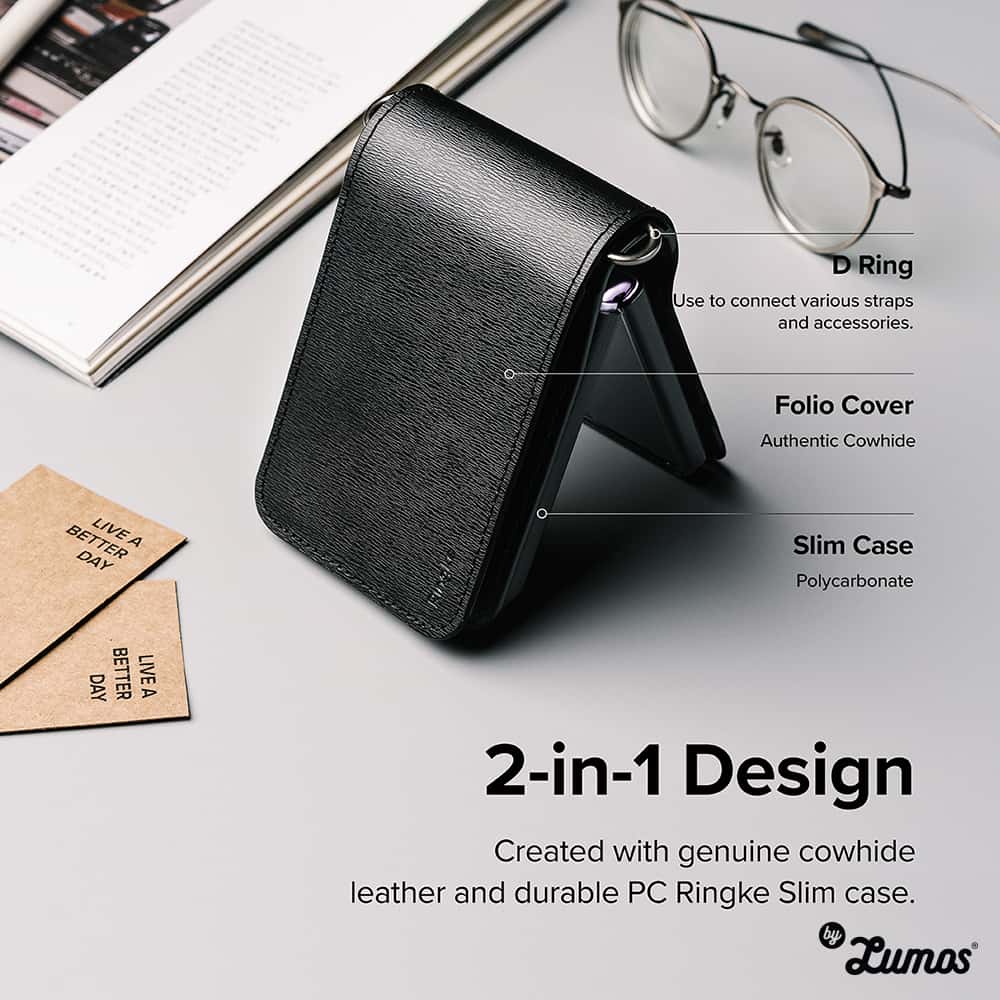 RINGKE FOLIO SIGNATURE WALLET for Samsung Galaxy Z Flip 3 Protective Large Storage Space 4 cards Phone Case β Black
