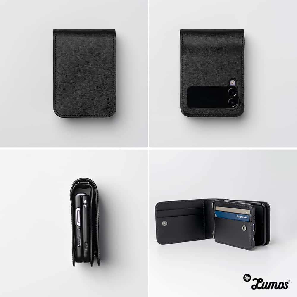 RINGKE FOLIO SIGNATURE WALLET for Samsung Galaxy Z Flip 3 Protective Large Storage Space 4 cards Phone Case β Black