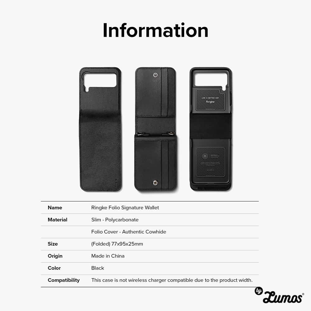 RINGKE FOLIO SIGNATURE WALLET for Samsung Galaxy Z Flip 3 Protective Large Storage Space 4 cards Phone Case β Black