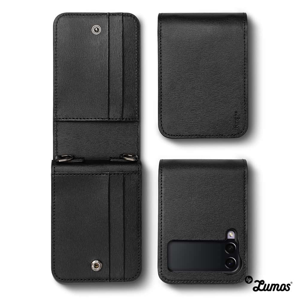 RINGKE FOLIO SIGNATURE WALLET for Samsung Galaxy Z Flip 3 Protective Large Storage Space 4 cards Phone Case β Black