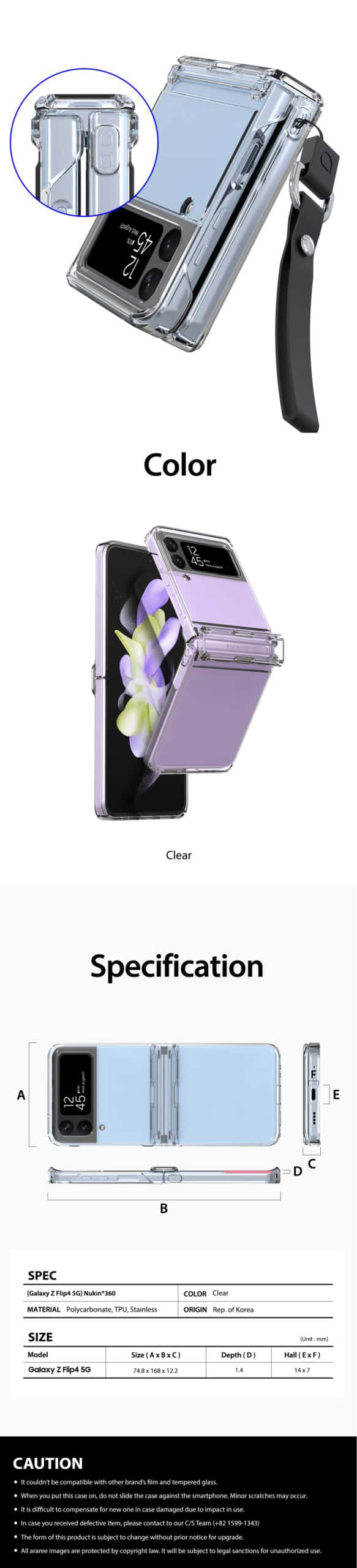 ARAREE NUKIN 360 Transparent Case For Samsung Galaxy Z Flip 4 Series