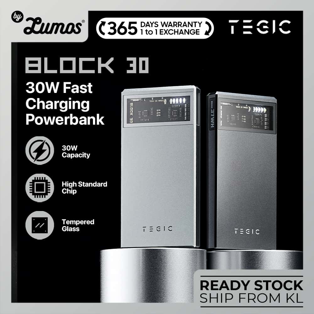 TEGIC BLOCK 30 Fast Charging Power Bank 30W In and Out 10000 mAh Type-C and USB-A Futuristic Design Power Bank