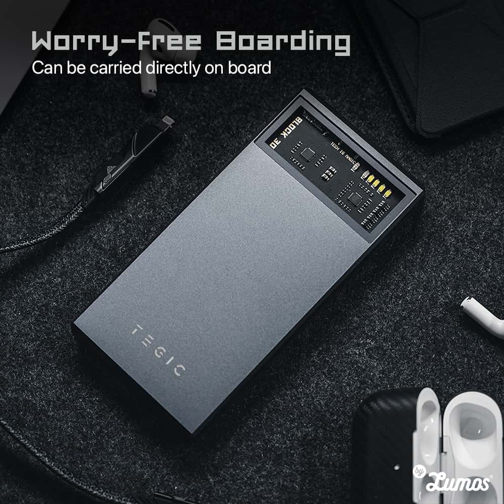TEGIC BLOCK 30 Fast Charging Power Bank 30W In and Out 10000 mAh Type-C and USB-A Futuristic Design Power Bank