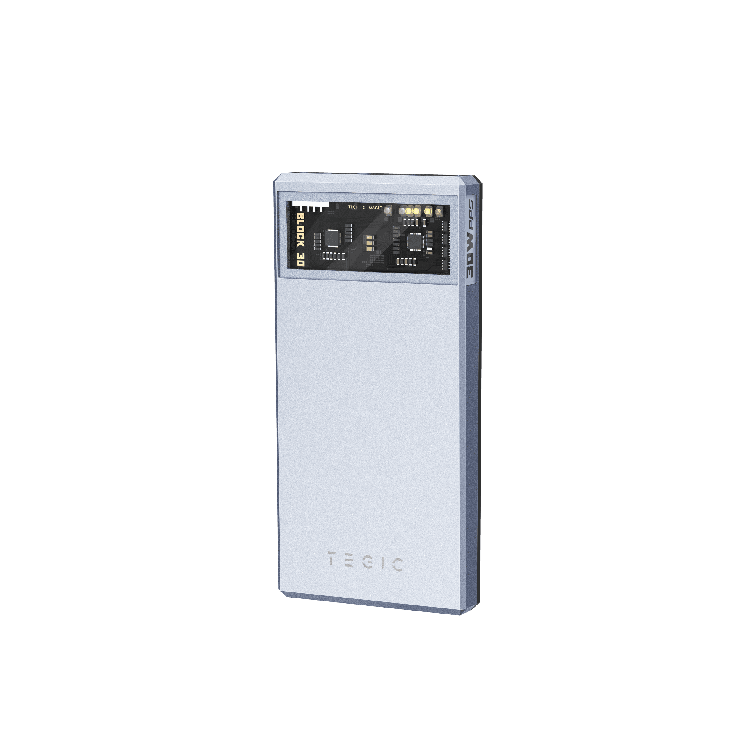 TEGIC BLOCK 30 Fast Charging Power Bank 30W In and Out 10000 mAh Type-C and USB-A Futuristic Design Power Bank โ Ice Blue