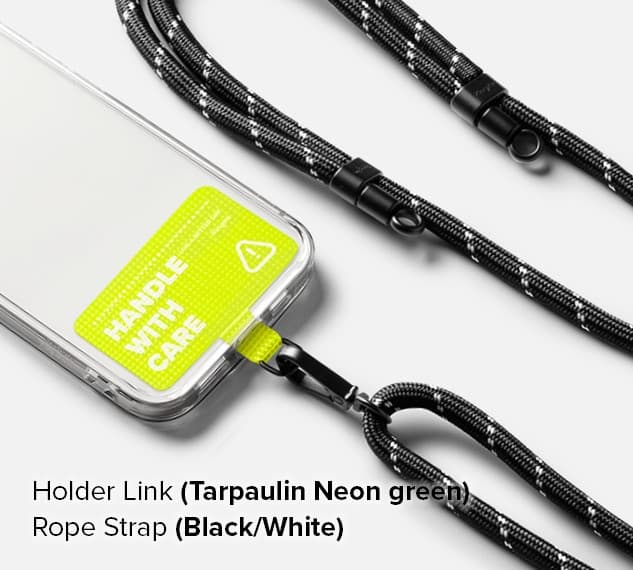 RINGKE HOLDER LINK STRAP TARPAULIN Universal Phone Lanyard Neck Strap โ HOLDER LINK (Tarpaulin Neon Green), ROPE STRAP (Black/White)