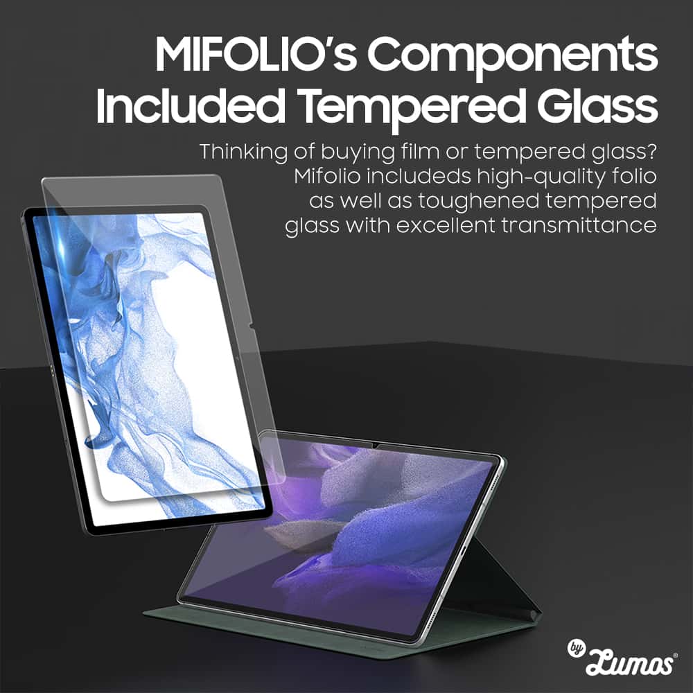 ARAREE MIFOLIO design for Galaxy Tab S7+/S7-FE/S8+ & S8 Ultra Folio Case Cover with Pen Slot INCLUDED Tempered Glass