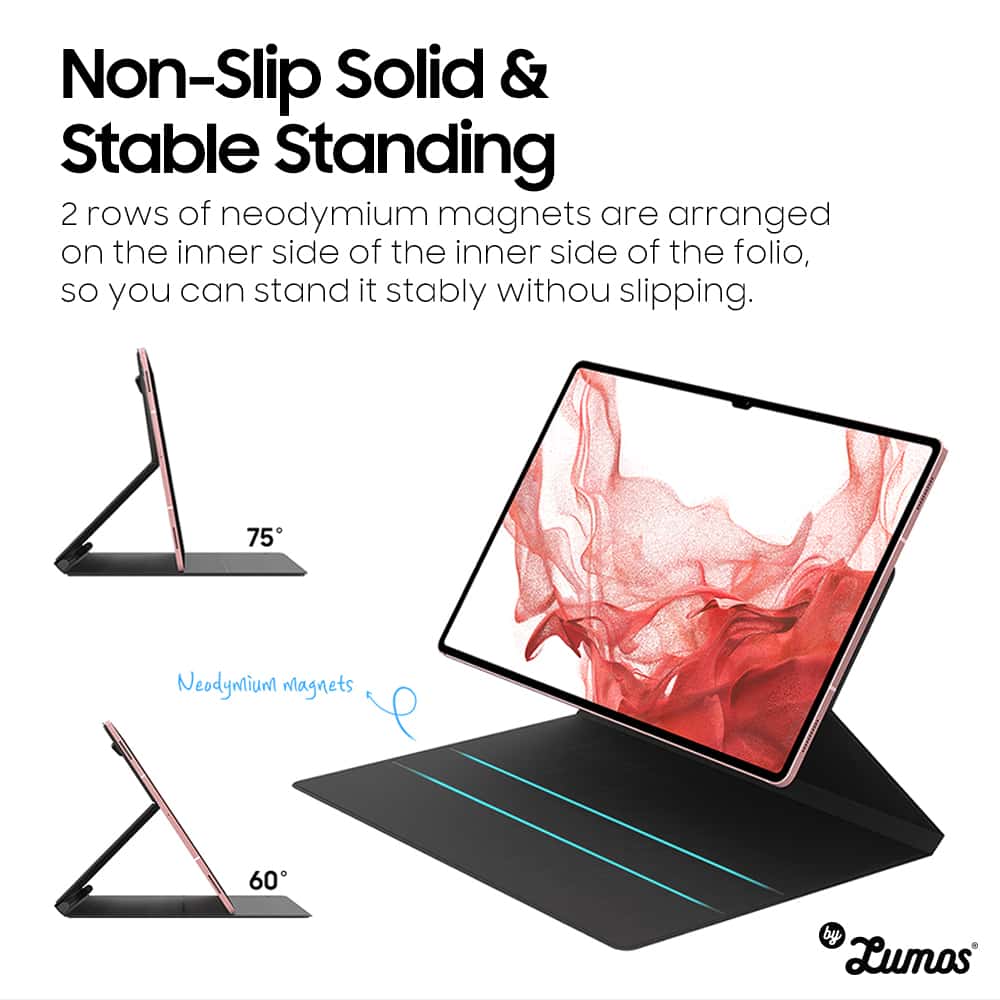 ARAREE MIFOLIO design for Galaxy Tab S7+/S7-FE/S8+ & S8 Ultra Folio Case Cover with Pen Slot INCLUDED Tempered Glass