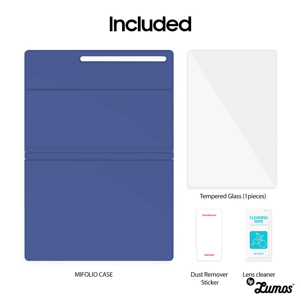 ARAREE MIFOLIO design for Galaxy Tab S7+/S7-FE/S8+ & S8 Ultra Folio Case Cover with Pen Slot INCLUDED Tempered Glass