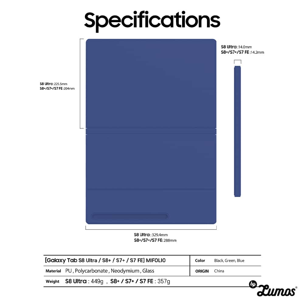 ARAREE MIFOLIO design for Galaxy Tab S7+/S7-FE/S8+ & S8 Ultra Folio Case Cover with Pen Slot INCLUDED Tempered Glass