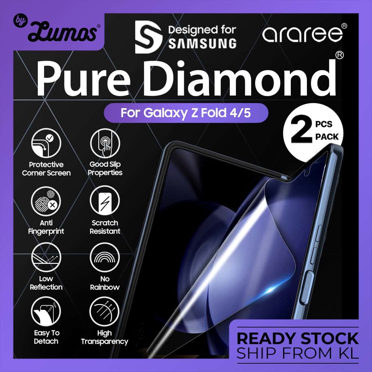 ARAREE PURE DIAMOND Samsung Galaxy Z Fold 4/Galaxy Z Fold 5 Screen Protector No Rainbow