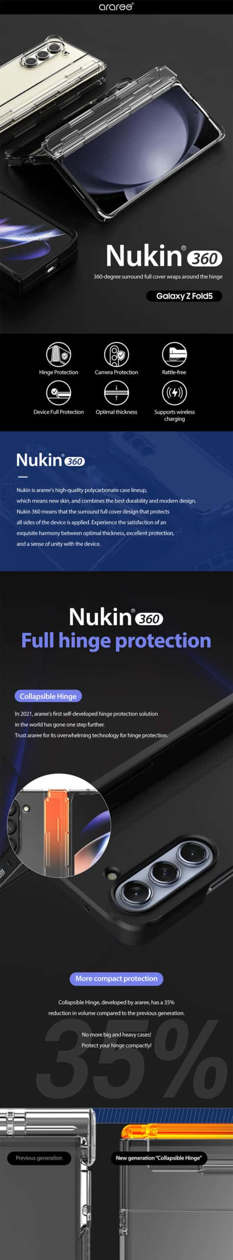 ARAREE NUKIN 360 SERIES Samsung Galaxy Z Fold 5 Slim Transparent Full Cover Protective Case