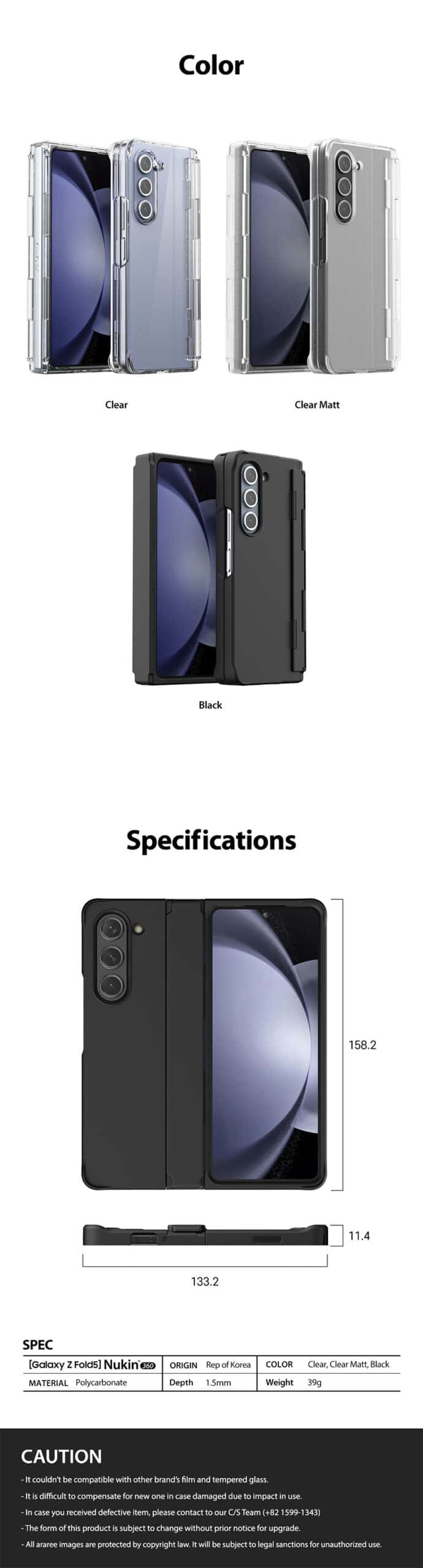 ARAREE NUKIN 360 SERIES Samsung Galaxy Z Fold 5 Slim Transparent Full Cover Protective Case