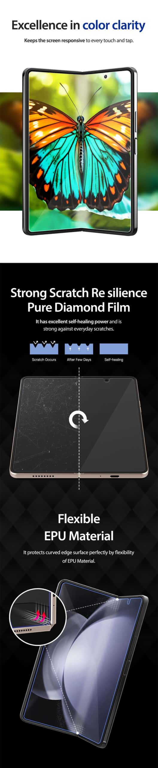 ARAREE PURE DIAMOND Samsung Galaxy Z Fold 4/Galaxy Z Fold 5 Screen Protector No Rainbow