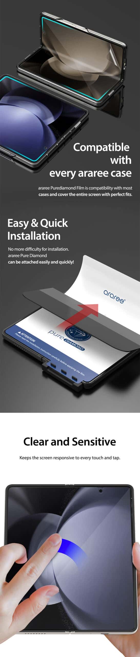 ARAREE PURE DIAMOND Samsung Galaxy Z Fold 4/Galaxy Z Fold 5 Screen Protector No Rainbow
