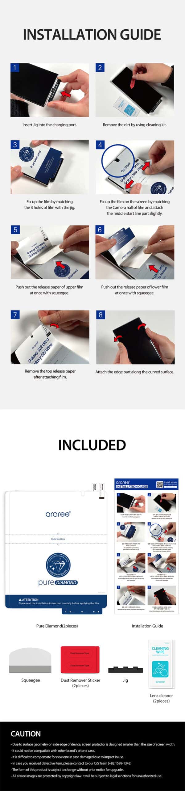ARAREE PURE DIAMOND Samsung Galaxy Z Fold 4/Galaxy Z Fold 5 Screen Protector No Rainbow