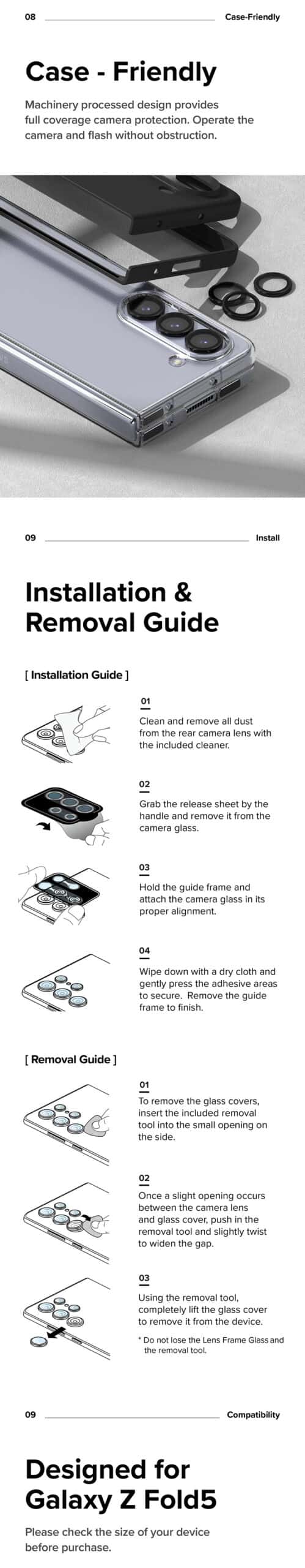 RINGKE CAMERA LENS FRAME GLASS Designed For Samsung Galaxy Z Fold 5 Camera Lens Protector