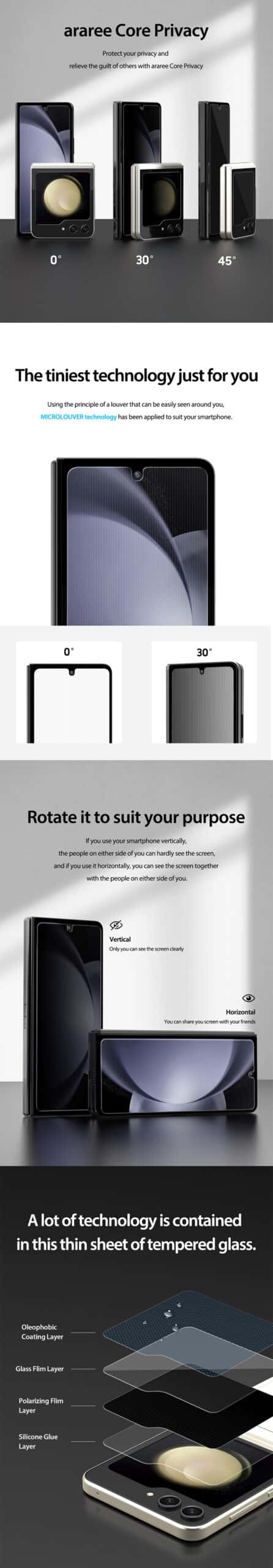 Araree Sub Core Privacy Premium Tempered Glass For Samsung Galaxy Z Fold 5 & Z Flip 5 Screen Protector Anti Scratches