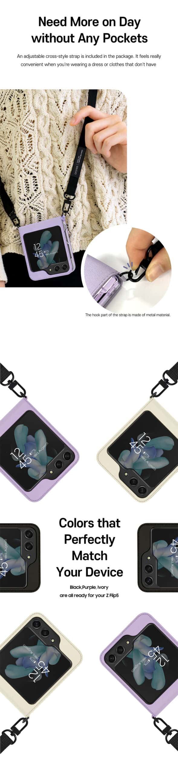 ARAREE CANVAS DIARY SERIES Samsung Galaxy Z Flip 5 Waist Strap Full Cover Protective Case