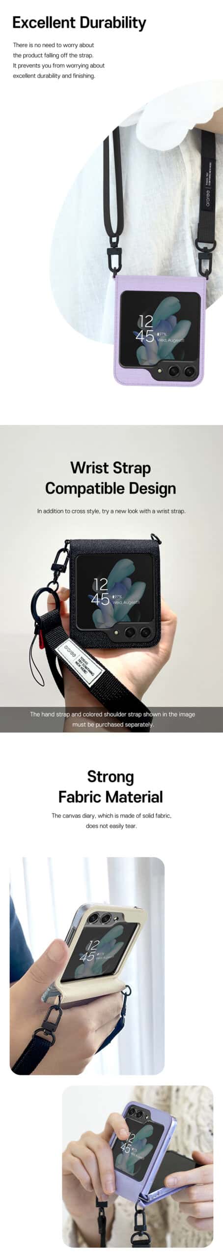 ARAREE CANVAS DIARY SERIES Samsung Galaxy Z Flip 5 Waist Strap Full Cover Protective Case