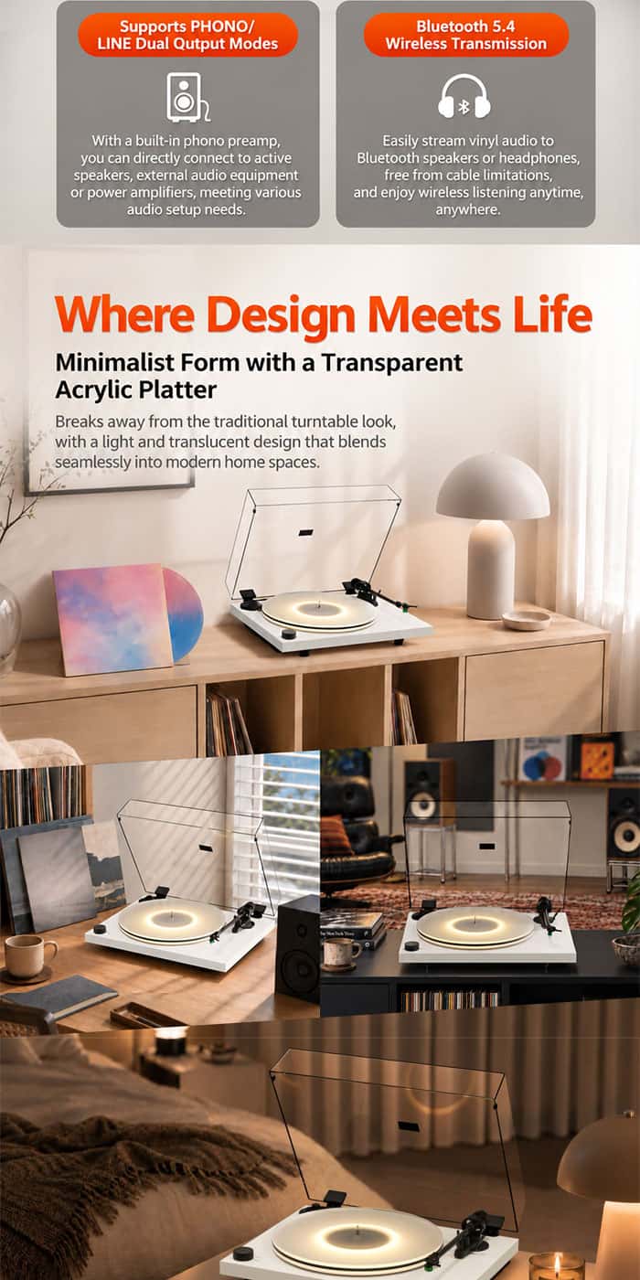 Syitren ST01 Professional Grade All-in-One Vinyl Record Player White