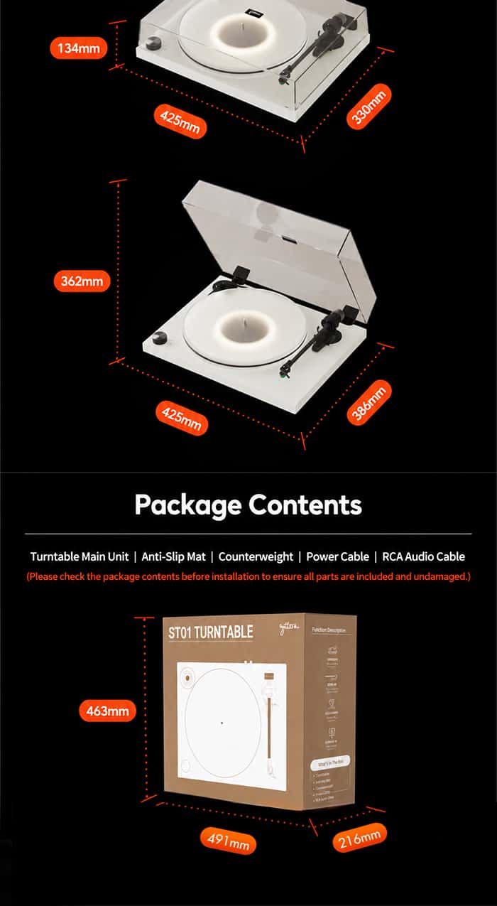 Syitren ST01 Professional Grade All-in-One Vinyl Record Player White