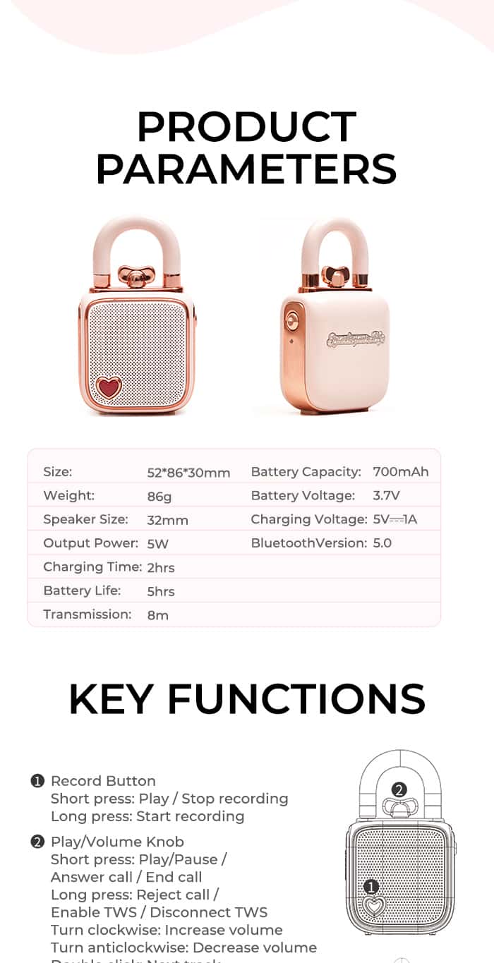 DIVOOM LOVE LOCK Mini Bluetooth Speaker